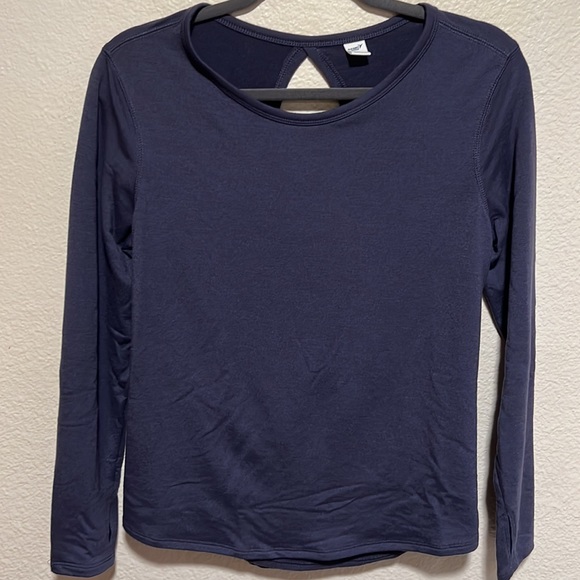Old Navy Active Navy Blue Long Sleeve Open Back Thumb Holes Top Sweatshirt PS - Picture 2 of 7